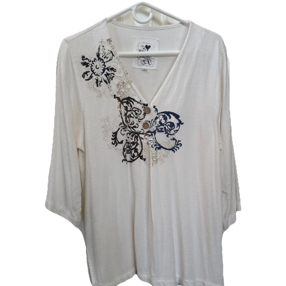 Vintage Produce Company Boho Crinkle Gauze Blouse M-Y2K Whimsy Earthy Granola